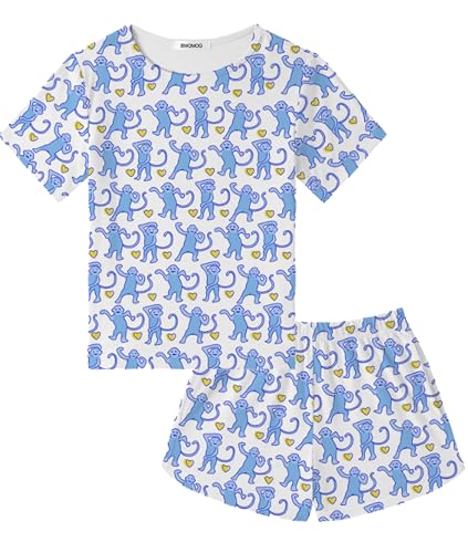SWOMOG Girls Pajamas Sets 2 Piece Short Sleeve Sleepwear Summer Cute Pjs Cartoon Print Loungewear for Kids Size 6-15