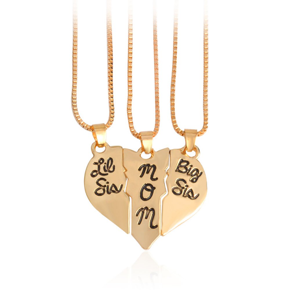MeiligoFashion Pcs Mother and daughter Puzzle Dog Tag Necklace Jewlery  Big Sis mom Lil Sis Letter Matching Engraved Necklace Set