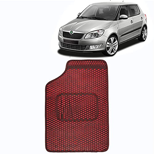 Image of Kingsway Dotted Design Car Floor Foot Mats Universal Fit for Skoda Fabia, Model Year : 2007-2014, Water and Dustproof, Color Red, Set of 5 Pieces