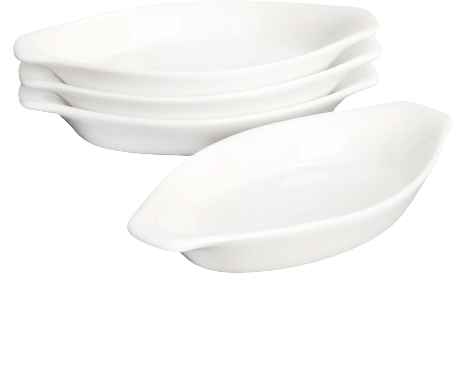 Ceramic Mini Oval Au Gratin Baking Dishes 3.5 oz, Set of 4 Banana Split Bowls, Oven and Microwave Safe, for 1 person servings, Bakeware with Double Handle for Kitchen and Home, 6.5 Inch