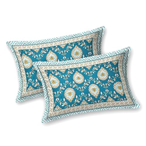 Image of RajasthaniKart Pure Cotton 180 TC King Size BEDSHEET with 2 Pillow Cover - 90X108 (Suitable for King Size Bed Sheet or Double Bed, Teal) PSP 141