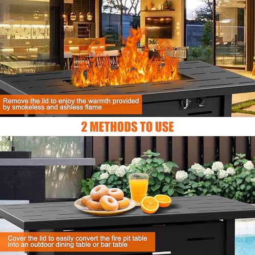 43 inch Outdoor Propane Fire Pit 50,000 BTU Gas Fire Pit Table with Lid, Waterproof Cover, Rectangle Gas Firepit Table for Garden/Patio, CSA Certification - Image 3