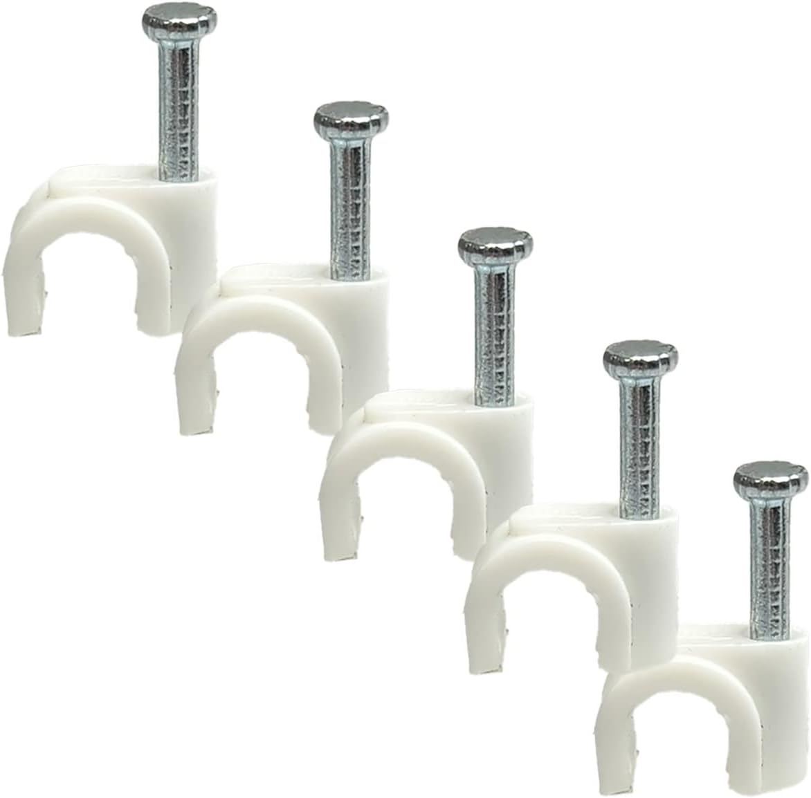 Round White Cable Clips 5mm with Fixing Nails - Packs of 100
