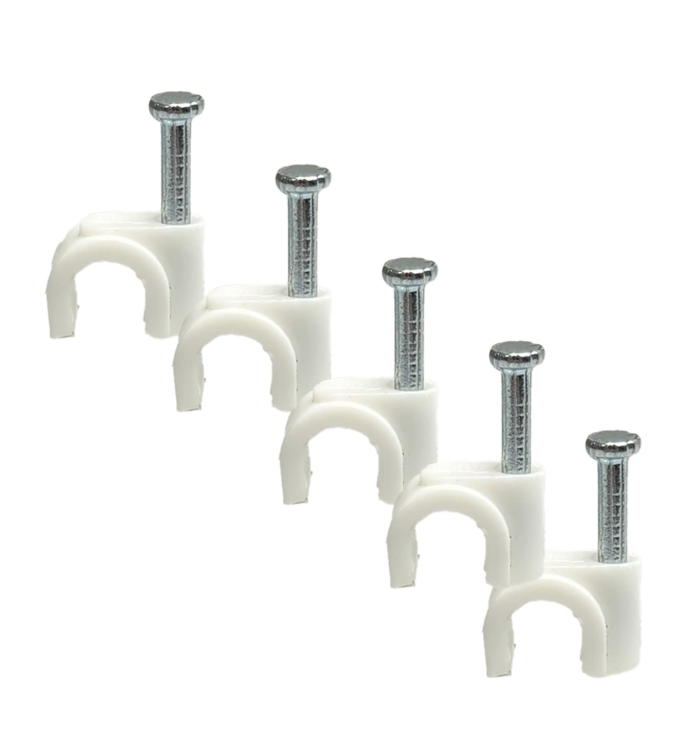100 Fermacavo Coassiali Bianchi Per Cavo CT63/65 - Clip In Polipropilene Con Chiodo Acciaio Temprato - Per Installazioni Sky+ E TV