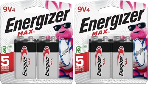 Energizer 9V Batteries, Max Premium 9 Volt Battery Alkaline, 4 Count (Pack of 2)