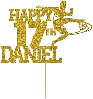 Personalised Birthday Glitter Cake Topper by Cakeshop | Custom Colour Any Name & Any Age Football Cake Decoration for 1st 2nd 3rd 4th 5th 6th 7th 8th 9th 10th 16th 18th | Red