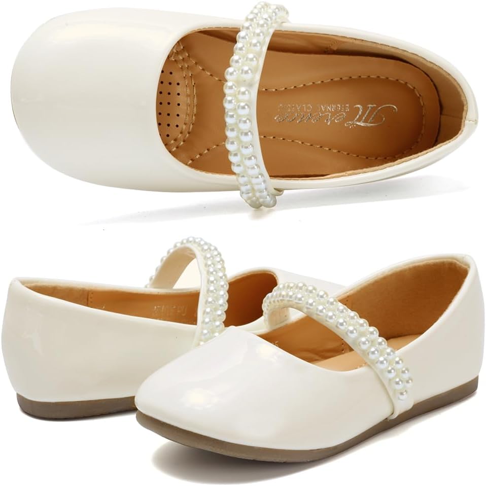 CIOR Toddler Girls Ballet Flats Shoes Ballerina Bowknot Jane Mary Princess Dress Shoes for Wedding Party School