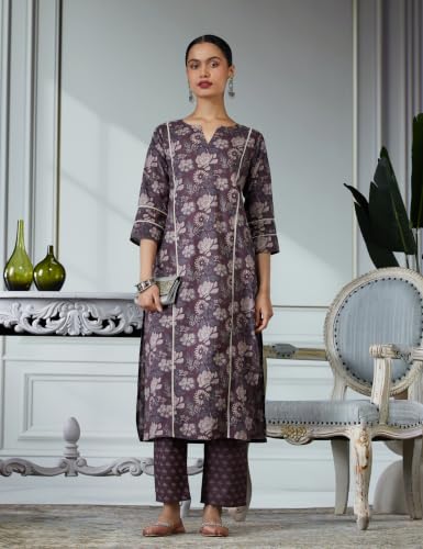 Image of Printed Cotton Blend Straight Kurta With Trousers | daily wear suit