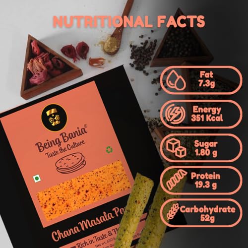 Image of Being Bania Chana Masala Papad - 100% Natural Papad | 20 pieces | Channa papadam | Fresh and Homemade | Appalam and Fryum with Channa Flavor