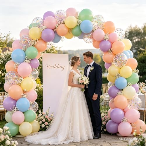 Image of Zesliwy Pastel Balloons Set, 50pcs 12inch Pastel Rainbow Balloon Pink Orange Yellow Balloon and Green Blue Purple Balloons with Colorful Confetti Balloon for Birthday Easter Bridal Shower Party Decor