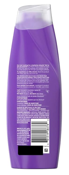 Aussie Paraben-Free Miracle Moist Conditioner With Avocado And Jojoba Oil For Dry Hair - 12.1 Fl Oz
