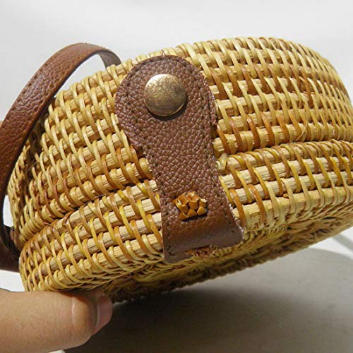 Bolsa de Ombro Tendencia Verao Bali Rattan Redonda Palha Moda