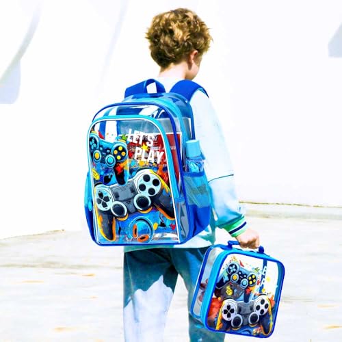 Image of KLFVB 3PCS Clear Backpack for Girls and Boys, Kids See Through Backpacks Stadium Approved, Transparent Bookbag for Elementary