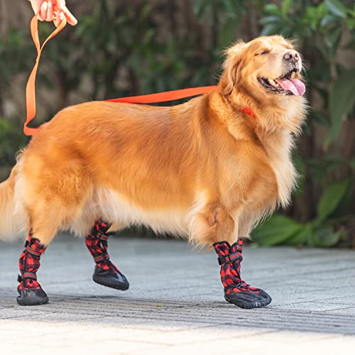 Jvvgpet Dog Boots For Medium Large Dogs - Winter Warm Dog Shoes For Walking Hiking Running - Waterproof Reflective Adjustable Anti-Slip Rain Snow Outdoor Dog Boot Shoes Paw Protector #TOP4