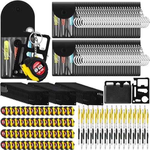 Image of 240 Pcs Mini Screwdriver Tape Keychain Set Multitool Pen Card Father's Gifts Bulk Mini Tool Set for Adult Men Dad (Yellow,Black)
