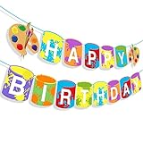Kristin Paradise Art Happy Birthday Banner, Sip n Paint Party Sign, Little Painting Artist Decorations Theme Supplies