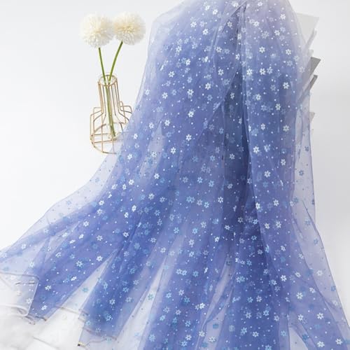 Anevous Tela de tul con degradado y estampado floral, tul suave para vestido de novia, moda de noche, faldas de tutú, decoración y manualidades, tejido de malla transparente, 140 cm de ancho, 1 yarda