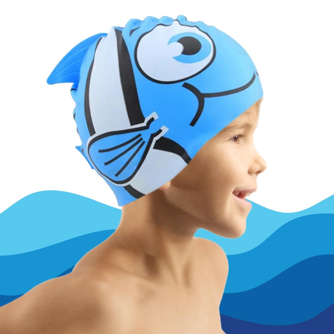 kina - Cuffia da Nuoto Bambini per Piscina, in Silicone, Ipoallergenica, Elastica e Soffice al tatto per Capelli corti e lunghi