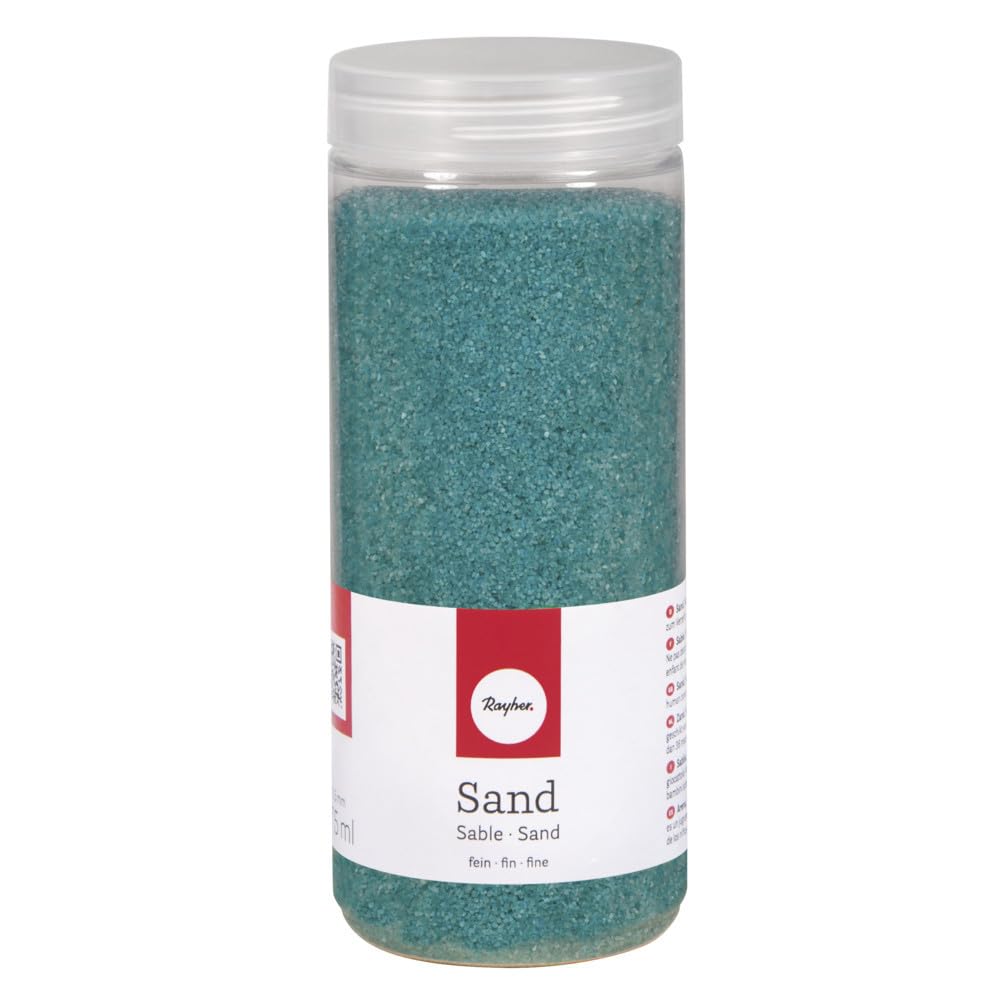 Rayher 39339404 sand, fine, 0.1-0.5 mm, tin 475 ml, turquoise