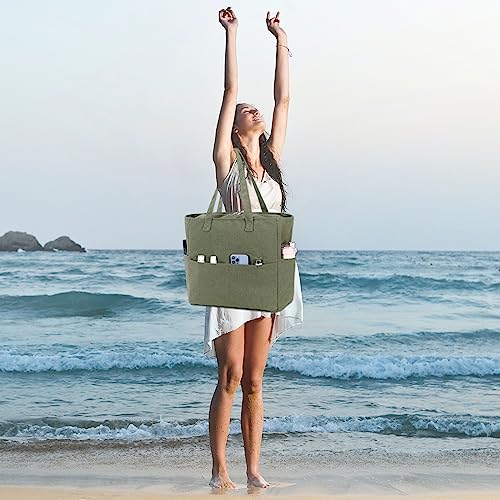Image of LEDAOU Large Beach Tote Bag Women Waterproof Sandproof Zipper Beach Tote Bag for Pool Gym Grocery Travel with Wet Pocket | Waterproof