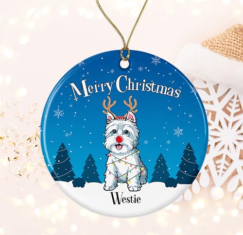 Christmas Tree Decoration 7.3cm, Merry Christmas Westie For Pet Lovers Dog For Lovers Dog Christmas Tree Decorations Novelty Christmas Baubles Personalised Ceramic Xmas Ornament