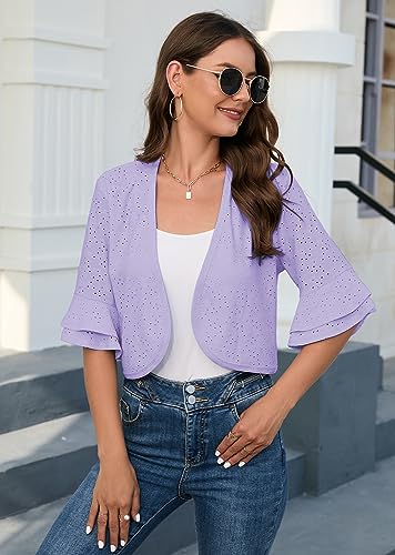 Image of Heymoments Women's Summer Shrugs Ruffled Hem Open Front Crochet Lightweight Dressy Cardigan for Dresses