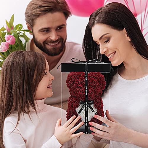 Geschenke für Mama, Geburtstagsgeschenk für Frauen, Valentinstagsgeschenk, Bär, Rose Teddybär in Einer Geschenkbox, vollständig zusammengebaute Geschenkbox, Hochzeit und Jubiläum… (Rotwein)