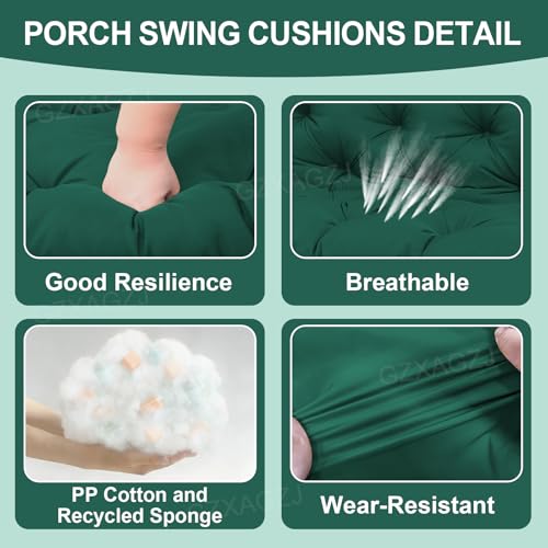 Image of Outdoor Swing Cushions 60 inch Waterproof Porch Swing Cushions 2-3 Seater Replacement with Backrest and Ties Swing Bench Cushions for Outdoor Furniture Patio Porch Backyard Garden(Dark Green)