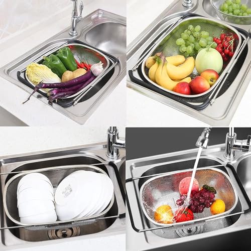 Image of Onrpix Multipurpose Stainless Steel Colander Basket for Washing Rice, Fruits, Vegetables, Grains, Strainer Drainer Bowl with Handle, The Kitchen Bowl (Square)