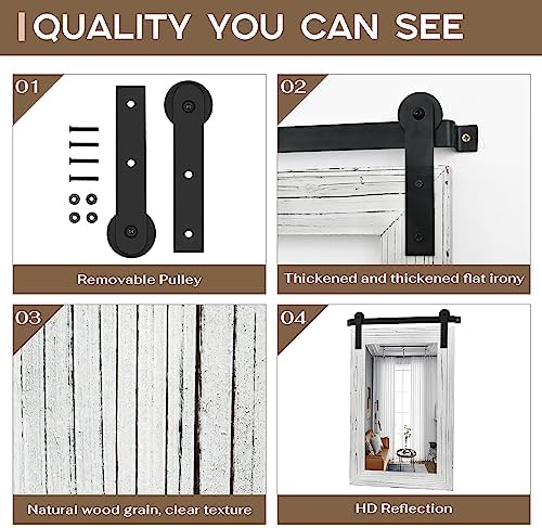 COGOOD Farmhouse Bathroom Mirror - 30 x 21 Rustic Wood Framed Wall Barn Door Mirror for Entryway, Living Room, Entryway Wall Decor (White) - 5