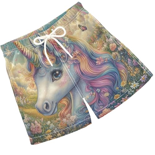 Pigsaly Boys Swim Trunks Unicorn Rainbow Roses Boys Board Shorts Swimsuit Swimwear Summer Bathing Suit S