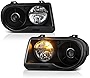VIPMOTOZ OE-Style Projector Headlights Headlamps Assembly For 2005-2010 Chrysler 300C Halogen Model, Black Housing Clear Lens Driver & Passenger Side Pair Set