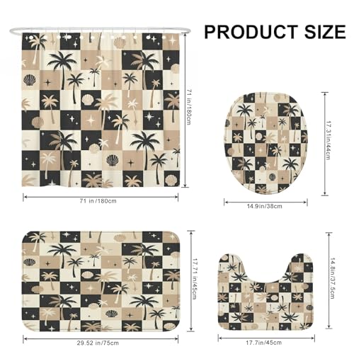 Rideau de douche imperméable en polyester avec tapis en toile beige - 3