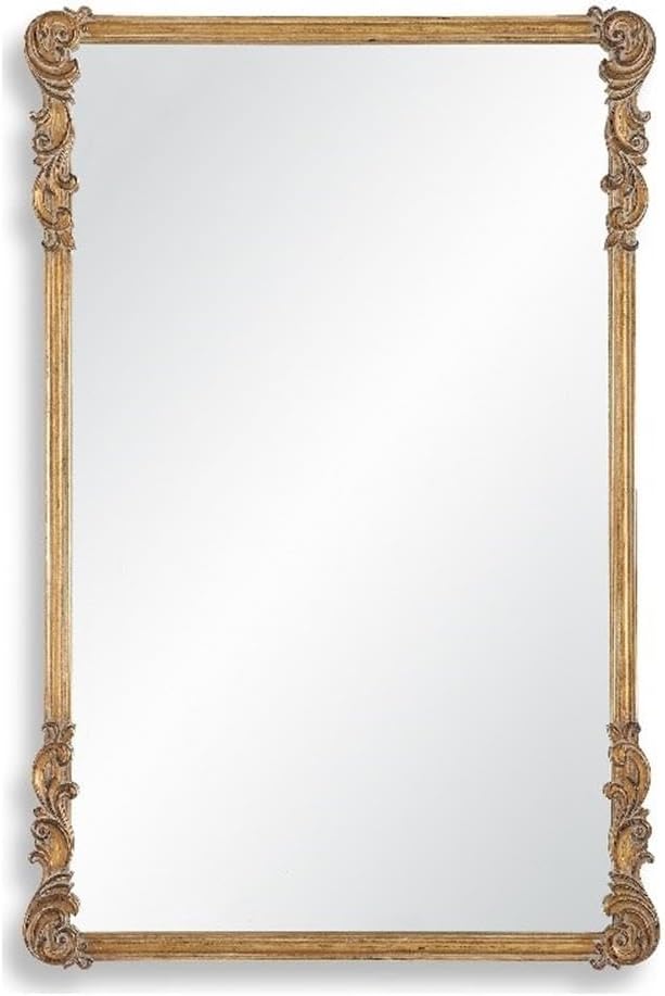 BOWERY HILL Engineered Wood Frame Mirror, 36" H x 24" W x 0.83" D, Antique Gold Finish, Ornate Details, Vertical or Horizontal Hanging, Elegant Accent Mirror for Living Room, Bedroom, or Entryway