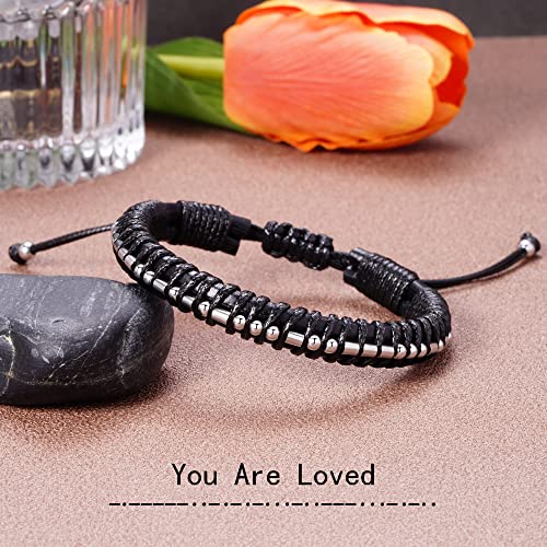 Inspirational Gifts for Men Morse Code Bracelets Mens Bracelets Graduation Gifts for Him Fathers Day Adjustable Leather Bracelet Motivational Birthday Annivesary Jewelry Stocking Stuffers for Men