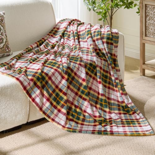 Image of BEDELITE Plaid Fleece Throw Blanket, Christmas Tartan 50x60 Inches