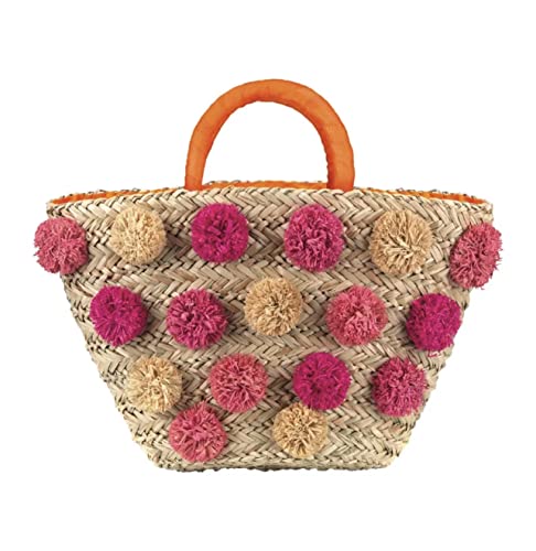 Sac paille pom pon femme Emanuela Biffoli ivoire et turquoise une invitation au voyage