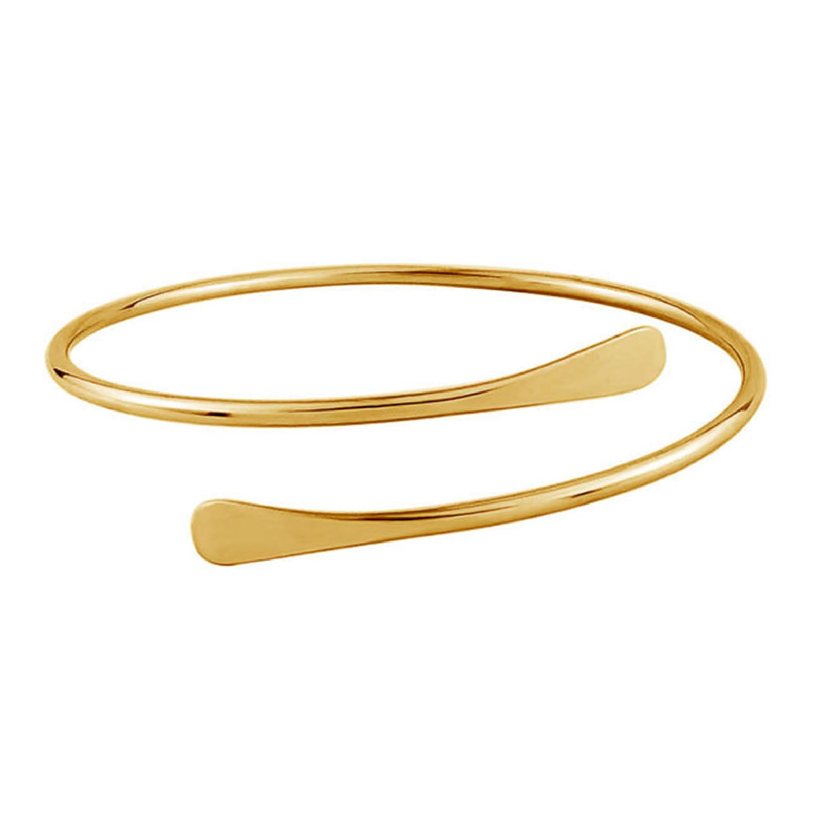 Gold Bangle - Polished Gold Plated Bracelet for Women, Adjustable Minimalist Arm Band Cuff