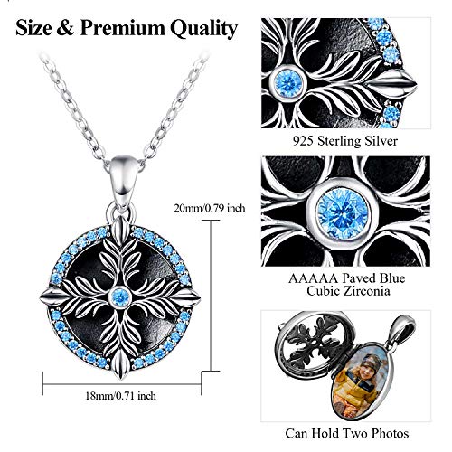 Feather Cross Locket Necklace That Hold 2 Photos Sterling Silver With Blue Cubic Zirconia Vintage Locket Necklace Memorial Picture Family Jewelry Religion Gifts For Women Wife #TOP3