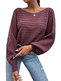 SheIn Women's Casual Boat Neck Batwing Long Sleeve Sweater Rib Knit Top Maroon M