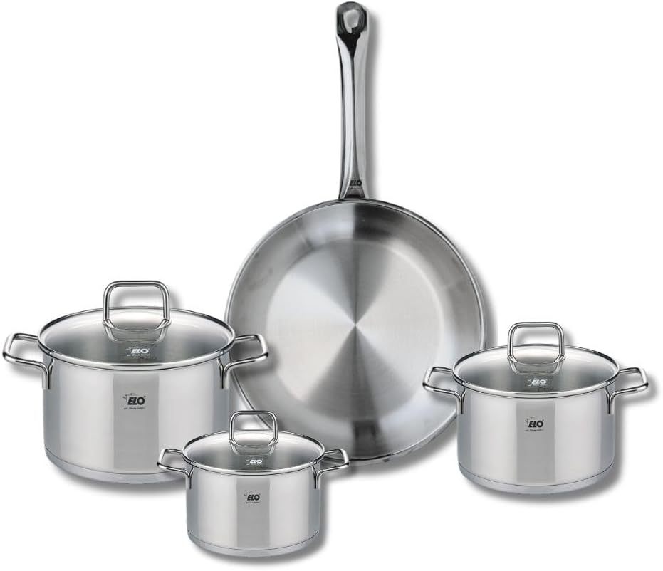 ELO 9697450 Cookware Set 4 Pieces 1 Frying Pan 28 cm and 3 Saucepans 14, 16 and 20 cm Elo Profi Citrine Stainless Steel Induction