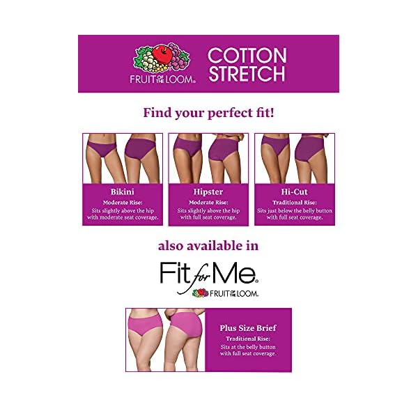 Fruit-of-the-Loom-Womens-Underwear-Cotton-Stretch-Panties-Regular-Plus-Sizes Fruit of the Loom Women's 6 Pack Cotton Stretch Bikini Panties, Assorted, 5
