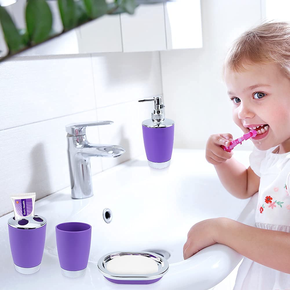 Ensemble de 6 Pièces d'Accessoires de Salle de Bain, Brosse de Toilette, Porte-Brosse à Dents, Poubelle, Porte-Savon, Distributeur de Savon
