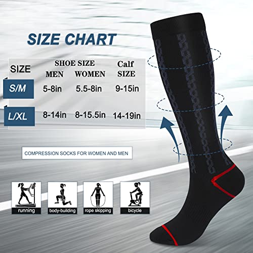 Fullsoft Compression Socks For Women & Men 30-40 Mmhg Graduated Knee High Circulation Support Stockings For Hiking,Running,Nursing,Athletic(L, Stripes Black) #TOP1