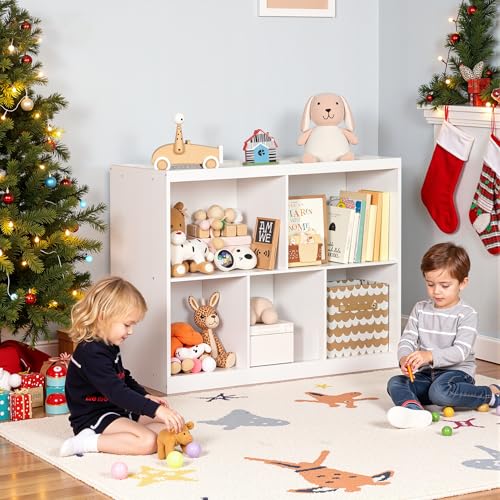BRINJOY Toy Storage Organizer, 5-Section Kids Bookcase with Raised Edge, Children's Toy Shelf Cabinet for Playroom Bedroom Daycare Nursery School, Montessori Bookshelf for Boys & Girls (2-Tiers) - Image 8