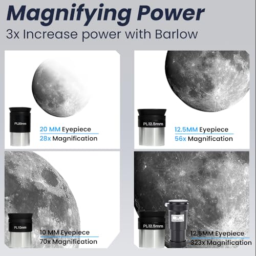 Image of SSEA 80700 Newtonian Reflector Telescope 323x High Magnification with 1.25 Inch Kellner Eyepiece Lenses and Tripod Stand- White /Black 700mm