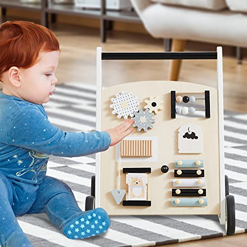 Beright Wooden Baby Walker Push And Pull Learning Activity Walker Kids’ Activity Toy Multiple Activities Center Develops Motor Skills & Stimulates Creativity (Natural) #TOP5