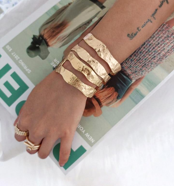 POTESSA 18K Gold Plated Cuff Bracelets Adjustable Dainty Bangle Handemade Jewelry for Women - Image 3