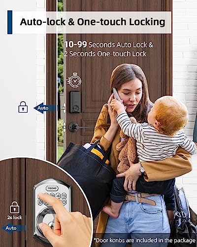Teeho Te002L Fingerprint Door Lock With 2 Lever Handles, Keyless Entry Deadbolt With Handle Set, Electronic Keypad Deadbolt For Front Door, Auto Lock And 1 Touch Locking, Satin Nickel #TOP2
