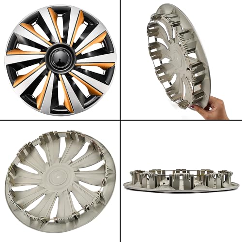 Image of Silver with Gold Hubcap Wheel Cover Replacement Kit 14 inch Hub Caps Wheel Rim Cover Car Exterior Accessories Pack of 4, 14 Inches